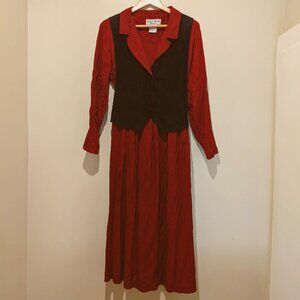 Vintage 80s Gingham & Velour Dress Faux Vest Design Madein Sri Lanka Cottagecore